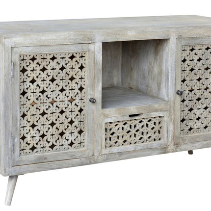 55" Gray Solid Wood Cabinet Enclosed Storage Worn TV Stand