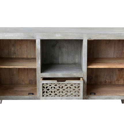 55" Gray Solid Wood Cabinet Enclosed Storage Worn TV Stand