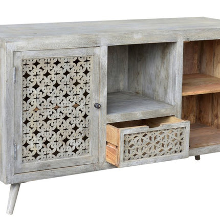 55" Gray Solid Wood Cabinet Enclosed Storage Worn TV Stand