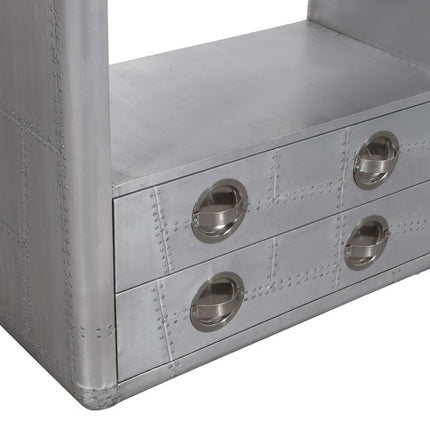 71" Silver Aluminum Four Tier Bookcase with Two Drawers