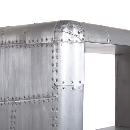 71" Silver Aluminum Four Tier Bookcase with Two Drawers