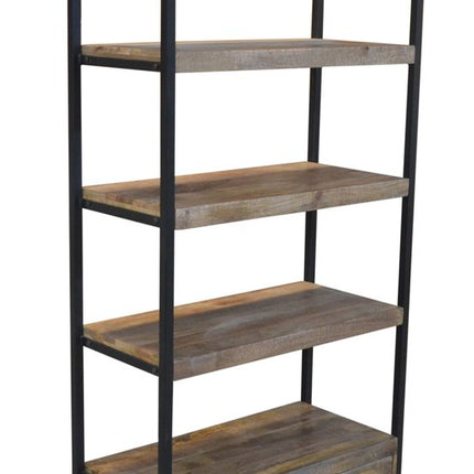 71" Brown Distressed Solid Wood Four Tier Etagere Bookcase with Two Drawers