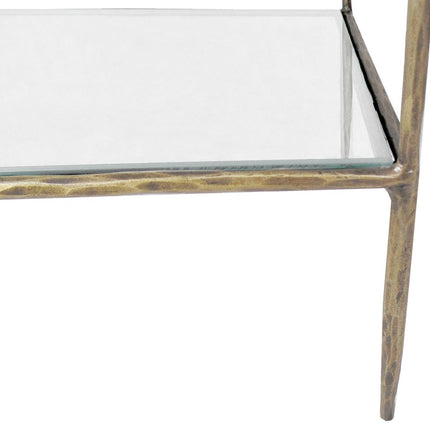 59" Antiqued Gold And Clear Iron and Glass Five Tier Etagere Bookcase