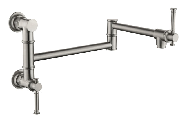 Wall mounted Pot Filler Faucet, Modern Brass Pot Filler Two-Attachment Wall Mount Folding Kitchen Pot Filler Swing Arm
