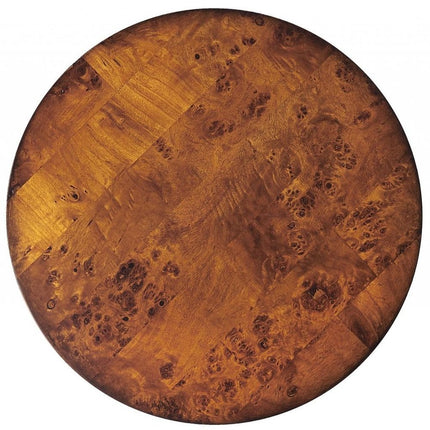 24" Medium Brown Burl Veneer Round End Table