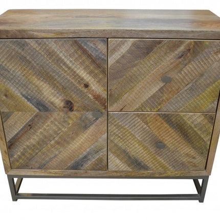 34" Shades of Natural Brown Solid Wood Accent Chest With A Door and Shelves