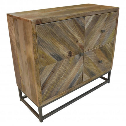 34" Shades of Natural Brown Solid Wood Accent Chest With A Door and Shelves