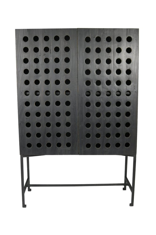 48" Dark Gray Solid Wood and Metal Holey Two Door Accent Chest