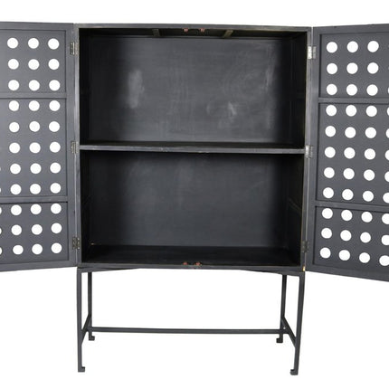 48" Dark Gray Solid Wood and Metal Holey Two Door Accent Chest