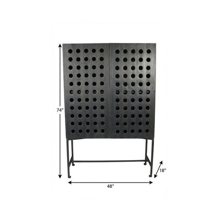 48" Dark Gray Solid Wood and Metal Holey Two Door Accent Chest