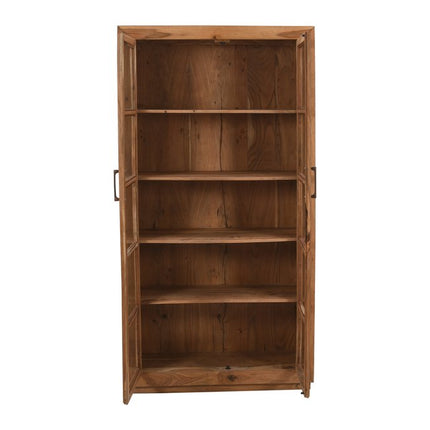 80" Brown Solid Wood Display Stand With Two Doors