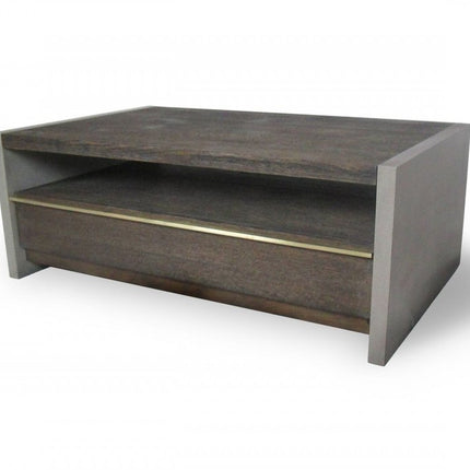 47" Brown and Dark Gray Solid Wood And Concrete Block Coffee Table With Drawer And Shelf
