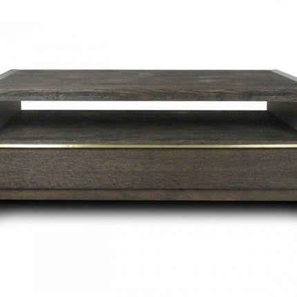 47" Brown and Dark Gray Solid Wood And Concrete Block Coffee Table With Drawer And Shelf