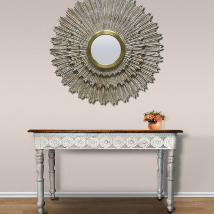 44" Antiqued Gold Sunburst Wood and Metal Framed Accent Mirror