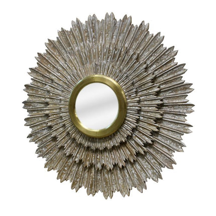 44" Antiqued Gold Sunburst Wood and Metal Framed Accent Mirror