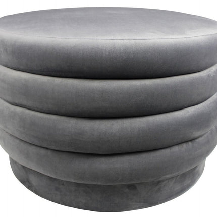 31" Gray Velvet Tufted Round Cocktail Ottoman