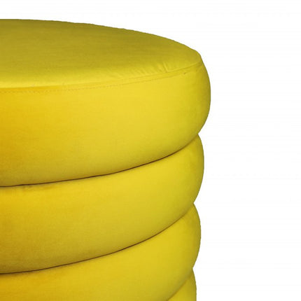 31" Yellow Velvet Tufted Round Cocktail Ottoman