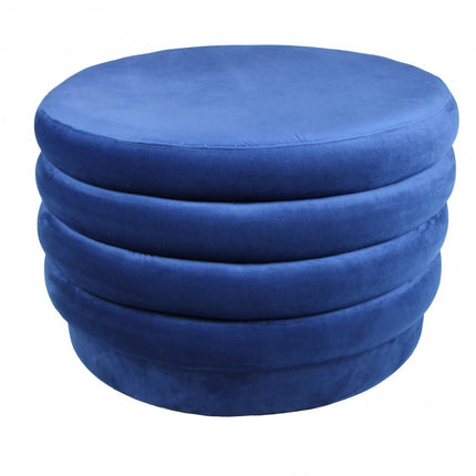 31" Blue Velvet Tufted Round Cocktail Ottoman