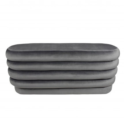44" Gray Velvet Tufted Oval Ottoman