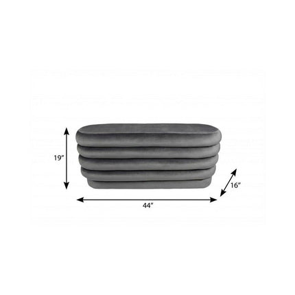 44" Gray Velvet Tufted Oval Ottoman