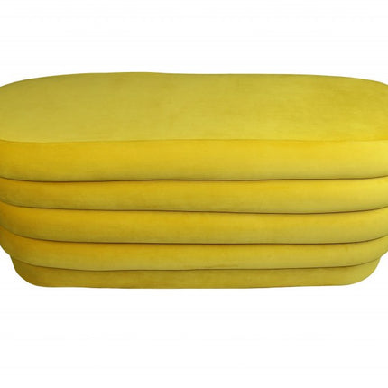 44" Yellow Velvet Tufted Oval Ottoman