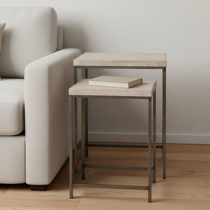 Set of Two 25" Black And Brown Solid Wood Nested Tables