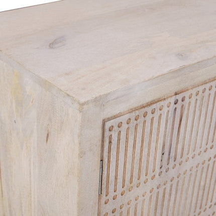 92" Ivory Carved Geometric Distressed Solid Wood Enclosed and Open Storage TV Stand