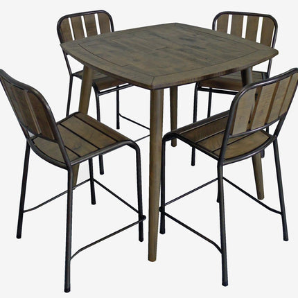 Five Piece Brown and Black Square Solid Wood Dining Set with Four Chairs