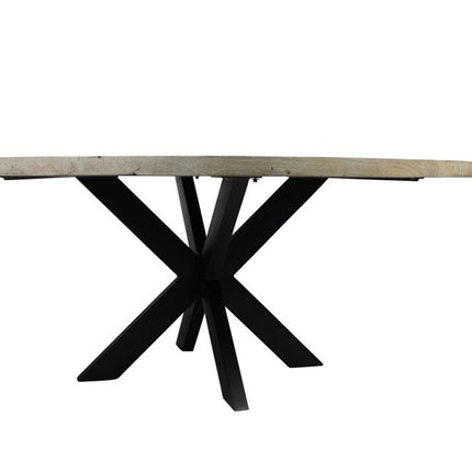 Seven Piece Gray and Black Round Solid Wood Dining Set with Six Chairs
