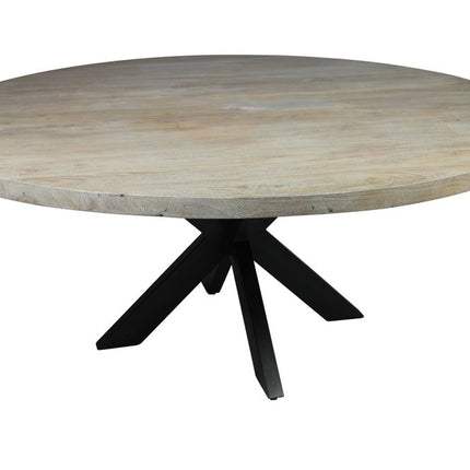 Seven Piece Gray and Black Round Solid Wood Dining Set with Six Chairs