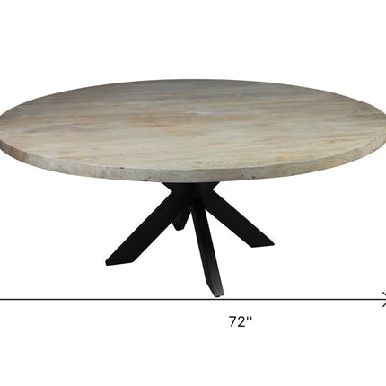 Seven Piece Gray and Black Round Solid Wood Dining Set with Six Chairs