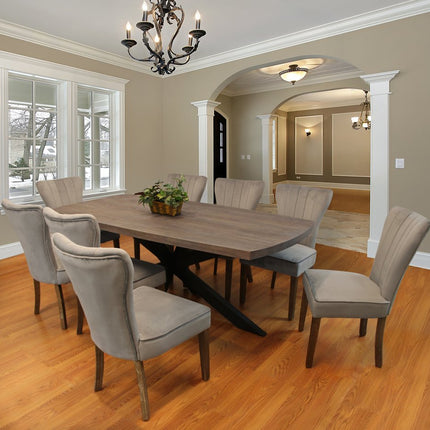 Nine Piece Gray and Black Solid Wood Dining Set with Eight Chairs