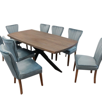 Nine Piece Gray and Black Solid Wood Dining Set with Eight Chairs
