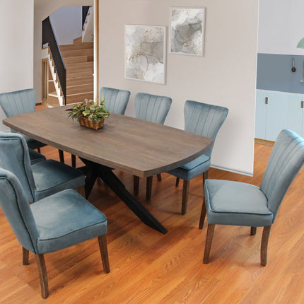 Nine Piece Gray and Black Solid Wood Dining Set with Eight Chairs