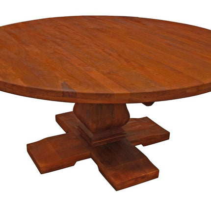 Seven Piece Brown Round Solid Wood Dining Set with Six Chairs