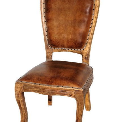 Seven Piece Brown Round Solid Wood Dining Set with Six Chairs