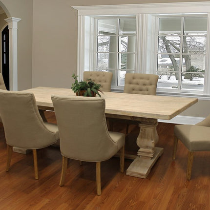 Seven Piece White Solid Wood Dining Set with Six Chairs