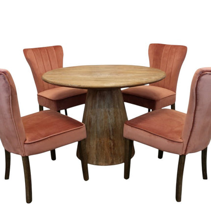 Five Piece Natural Round Solid Wood Dining Set with Four Chairs