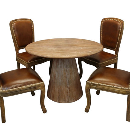 Five Piece Natural Round Solid Wood Dining Set with Four Chairs
