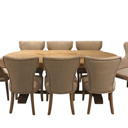 Nine Piece Natural Solid Wood Dining Set with Eight Chairs