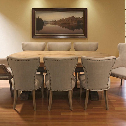 Nine Piece Natural Solid Wood Dining Set with Eight Chairs