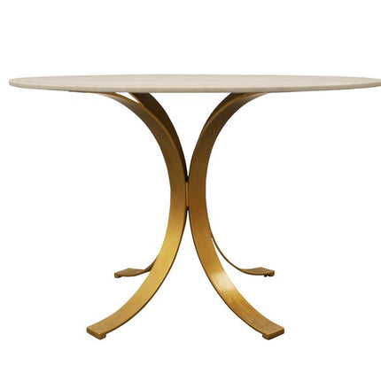 Five Piece Ivory and Gold Round Marble Dining Set with Four Chairs