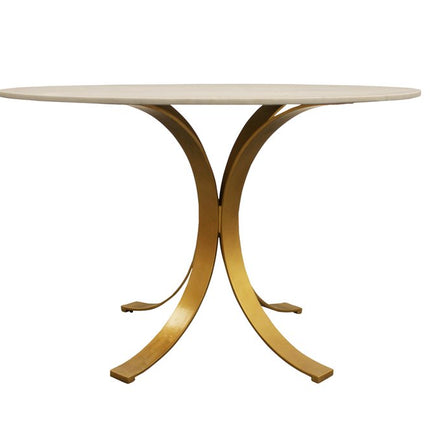 Five Piece Ivory and Gold Round Marble Dining Set with Four Chairs