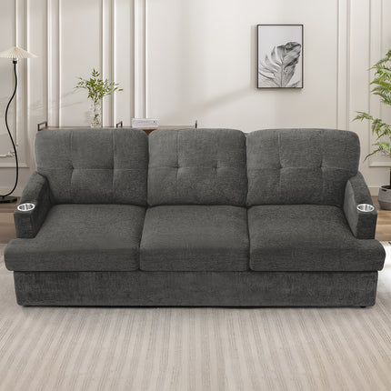 Sofa, Tufted Sofa W/ Soft Back, Comfortable Sofa with Cup Holders for Living Room, Office