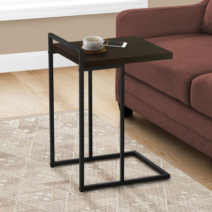 27" Espresso and Black Wood and Metal End Table
