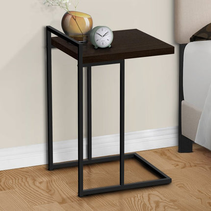 27" Espresso and Black Wood and Metal End Table