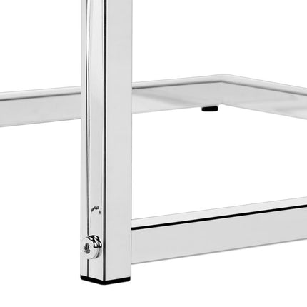 27" Taupe and Silver Wood and Metal End Table