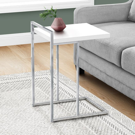 27" White and Silver Wood and Metal End Table
