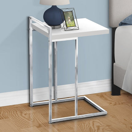 27" White and Silver Wood and Metal End Table