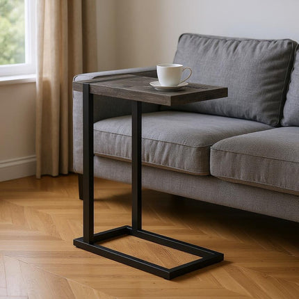25" Black Distressed Wood and Metal End Table